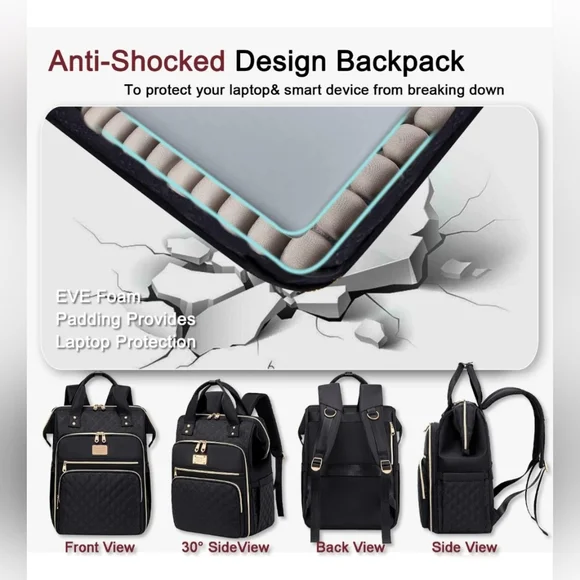 Women's Black Multi Compartment Backpack - Picture 7 of 12